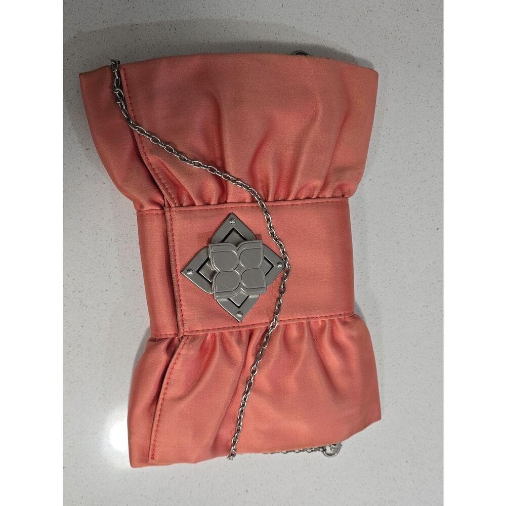 🌸 BCBG Max Azria Satin Clutch / Evening Bag – Coral Pink
